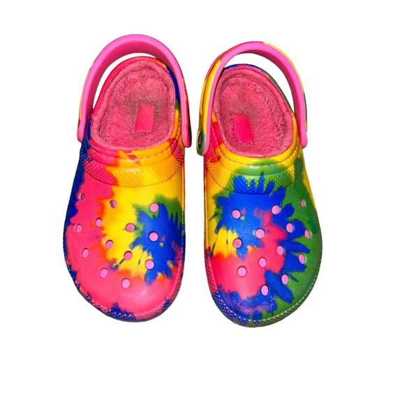 Crocs Tie Dye Rainbow Fleece Lined Dual Comfort Slip On Clogs M4 W6 fuzzy - Picture 2 of 11